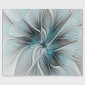 Papier Cadeau Floral Fractal Moderne Fleur Abstrait gris bleu (Plat)