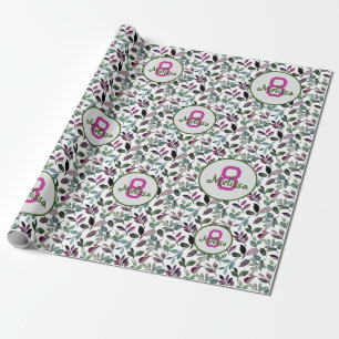 Papier Cadeau Floral Greenery Aquarelle Motif Anniversaire Nom