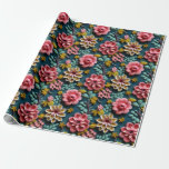 Papier Cadeau Floral incorporé<br><div class="desc">Un Papier Floral Embossé Coloré De Fleurs Roses Et Beiges Sur Un Arrière - plan Vert Pour Anniversaire Ou Cadeaux De Fête Des Mères</div>