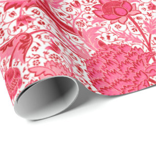 Papier Cadeau Floral Jacobean de William Morris, rose de corail