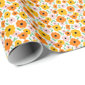 Papier Cadeau Floral jaune orange (Coin rond)