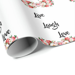 Papier Cadeau Floral "Live, Laugh, Love" Élégant