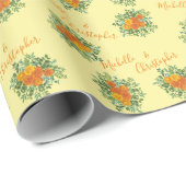 Papier Cadeau Floral Mariage orange jaune (Coin rond)