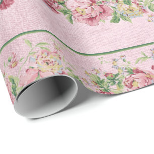 Papier Cadeau Floral Mint Green Roses rose Pearly Pastel Vip
