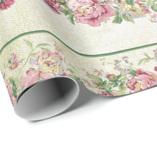 Papier Cadeau Floral Mint Green Roses rose Pearly Pastel Vip