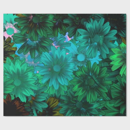 Papier Cadeau Floral moderne vert (Plat)