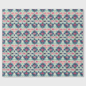 Papier Cadeau Floral Motif Motif en Turquoise, Marine et Rose (Plat)