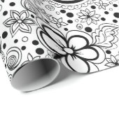 Papier Cadeau Floral noir et blanc (Coin rond)