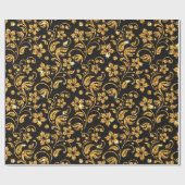 Papier Cadeau Floral Noir Or (Plat)