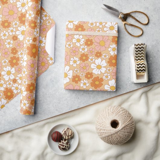 Papier Cadeau Floral orange et blanc (Artisanat)
