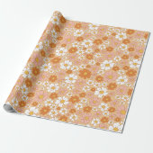 Papier Cadeau Floral orange et blanc (Déroulé)