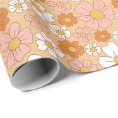 Papier Cadeau Floral orange et blanc (Coin rond)