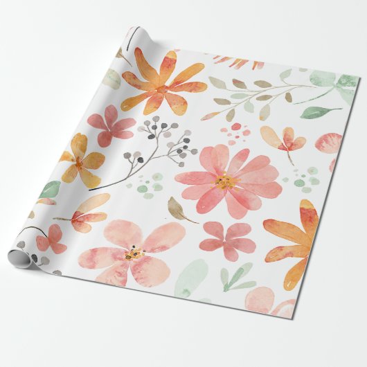 Papier Cadeau Floral Pastel Motif Tranquillité (Déroulé)