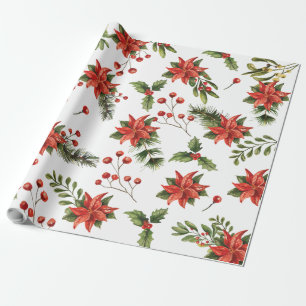 Papier Cadeau Floral Poinsettia Noël