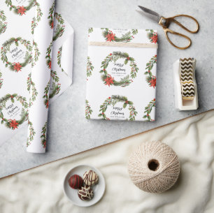 Papier Cadeau Floral Poinsettia Verdure Famille Noël Personnalis