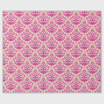 Papier cadeau floral ramifié rose et jaune
