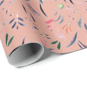 Papier Cadeau Floral rose (Coin rond)