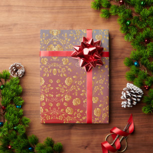 Papier Cadeau Floral Rose doré avec cadeau dégradé rouge et bleu