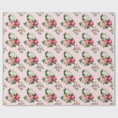 Papier Cadeau Floral rose et rose blanche brillant rétro (Plat)