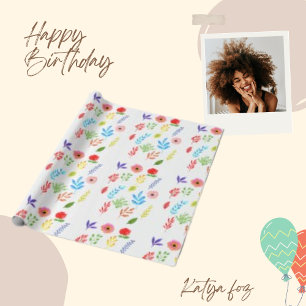 Papier Cadeau Floral rose et rouge Aquarelle Laisser Motif