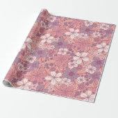 Papier Cadeau Floral rose et violet pastel (Déroulé)