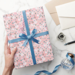 Papier Cadeau Floral rose mou