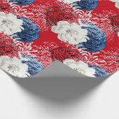 Papier Cadeau Floral rouge, blanc et bleu Motif américain (Coin)