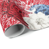 Papier Cadeau Floral rouge, blanc et bleu Motif américain (Coin rond)