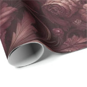 Papier Cadeau Floral Rouge Bourgogne (Coin rond)