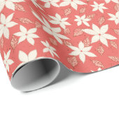 Papier cadeau floral rouge corail (Coin rond)