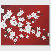 Papier Cadeau Floral Rouge Et Blanc Fleur De Cerisier (Plat)