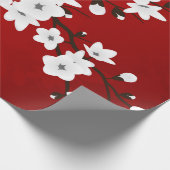 Papier Cadeau Floral Rouge Et Blanc Fleur De Cerisier (Coin)