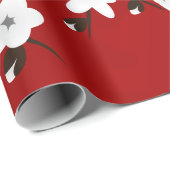 Papier Cadeau Floral Rouge Et Blanc Fleur De Cerisier (Coin rond)