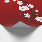Papier Cadeau Floral Rouge Et Blanc Fleur De Cerisier (Coin)