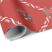Papier Cadeau Floral rouge et treillis doux Valentine (Coin rond)