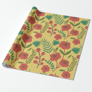 Papier Cadeau Floral sans couture motif rouge jaune vert fleurs