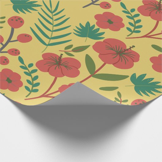 Papier Cadeau Floral sans couture motif rouge jaune vert fleurs (Coin)