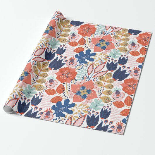 Papier Cadeau Floral seamless pattern on white. Abstract backgro (Déroulé)