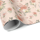 Papier Cadeau Floral sur rose (Coin rond)