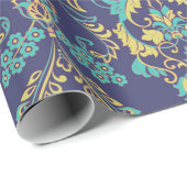 Papier Cadeau Floral texturé. Damask motif vintage. (Coin rond)