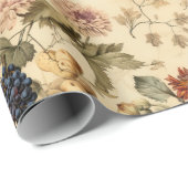 Papier Cadeau Floral Thanksgiving Motif Vintage (4) (Coin rond)