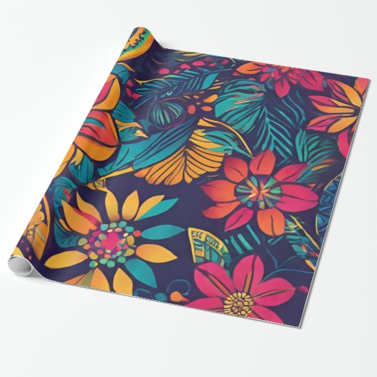 Papier Cadeau Floral tropical vibrant (Déroulé)