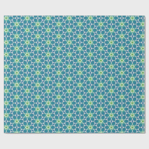 Papier Cadeau Floral turquoise bleu motif tuile