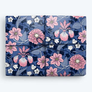 Papier Cadeau Floral victorien bleu et rose
