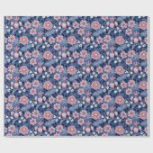 Papier Cadeau Floral victorien bleu et rose (Plat)