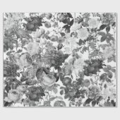 Papier Cadeau Floral Vintage noir blanc (Plat)