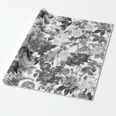 Papier Cadeau Floral Vintage noir blanc (Déroulé)