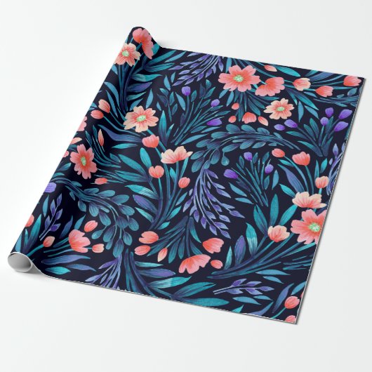 Papier Cadeau Floral watercolor seamless pattern. (Déroulé)