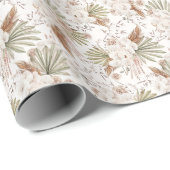 Papier Cadeau Florales Bohèmes & Plumes (Coin rond)