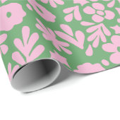 Papier Cadeau Flore Abstraite moderne et rose vert Feuille (Coin rond)